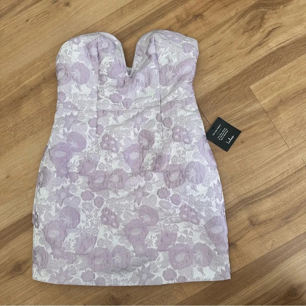 NWT Lulu's Lavender Floral Jacquard Strapless Mini Dress Size M - Picture 6 of 9